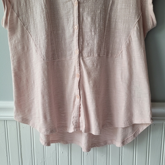 Mesh + Lace Short Sleeve Light Pink Gauze Button Down High Low Top Sz Medium - Picture 5 of 16